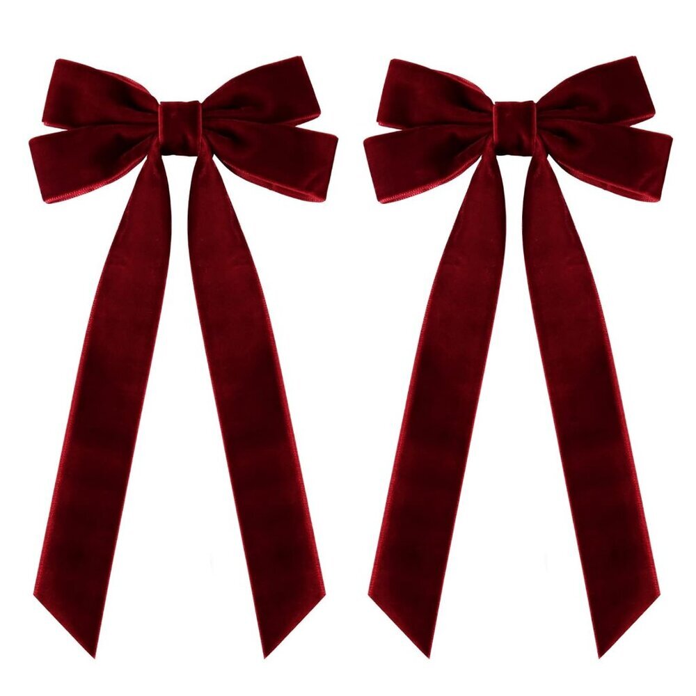 2PCS Velvet Hair Bows Red Hair Ribbon Clips Big Fall Alligator Clips Hair Access